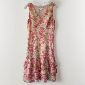 Ann Taylor Loft Floral Tiered Ruffle Midi Dress Size 8 Sleeveless V-neck Summer